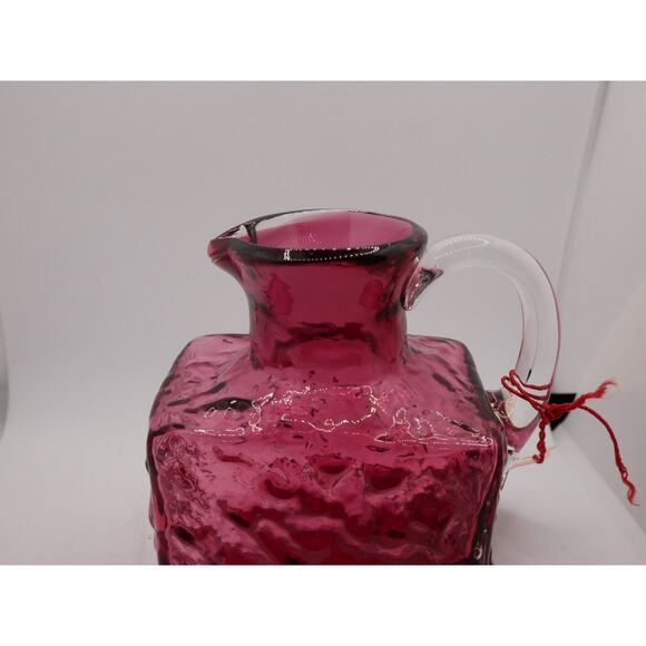 Vintage Hand Blown Pilgrim Crinkle Glass Cranberry Small Pitcher - Picture 10 of 16
